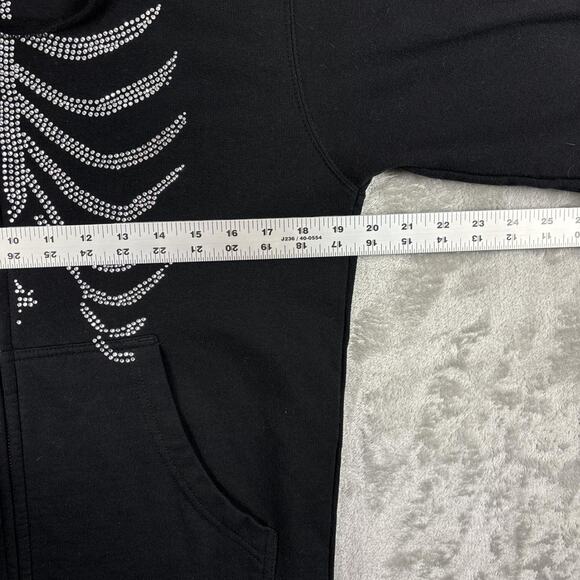 Black Rhinestone Skeleton Ribcage Graphic Full-zip Hoodie Size Small - Picture 7 of 8